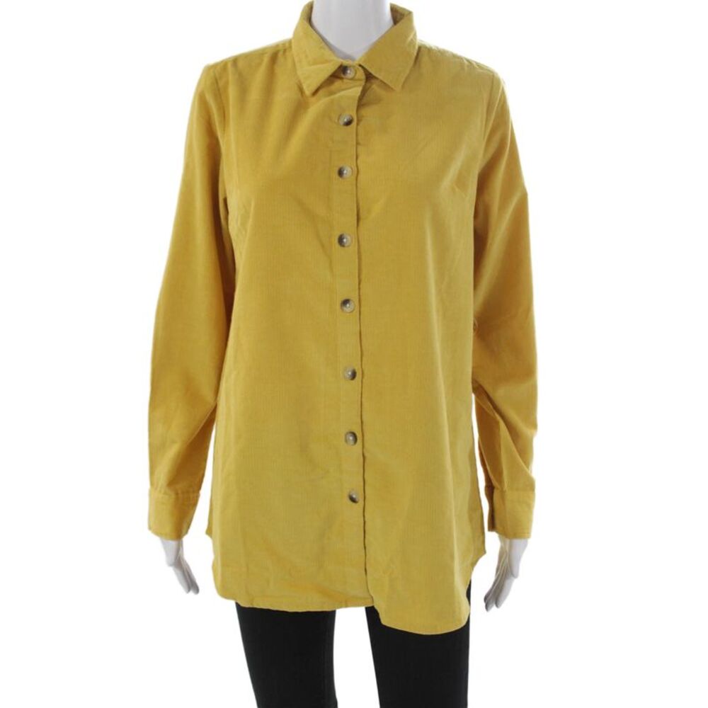 Madison Mathews Womens Basic Yellow Button-Up Cotton Long Sleeve Size S